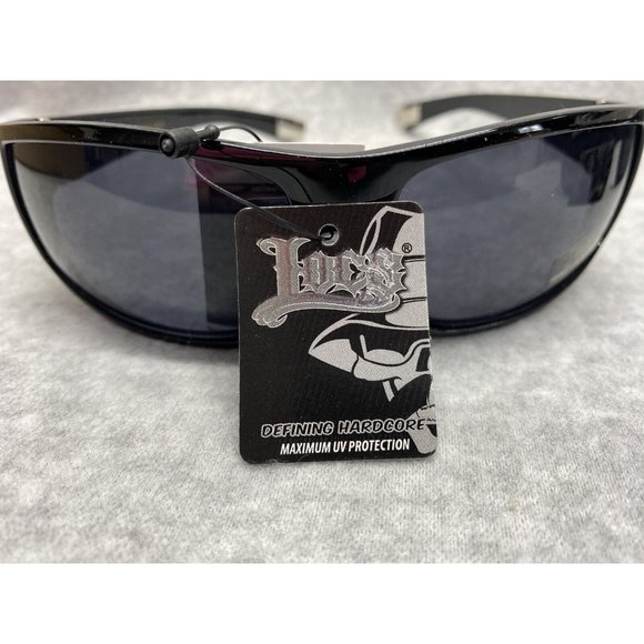 LOCS GANGSTA DESIGNER SUNGLASSES WRAP Gloss BLACK Frame Blue/White Paisley NWT - Picture 1 of 8